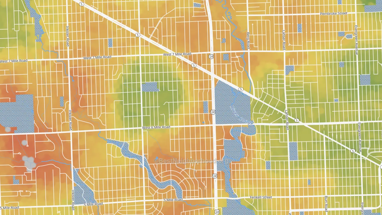 Bike Grade map of The Eye, Detroit, MI