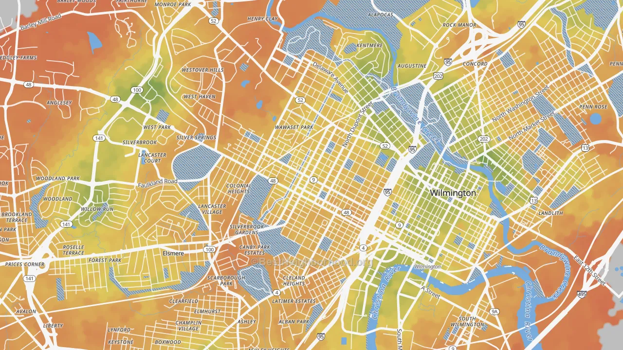 Bike Grade map of The Flats, Wilmington, DE