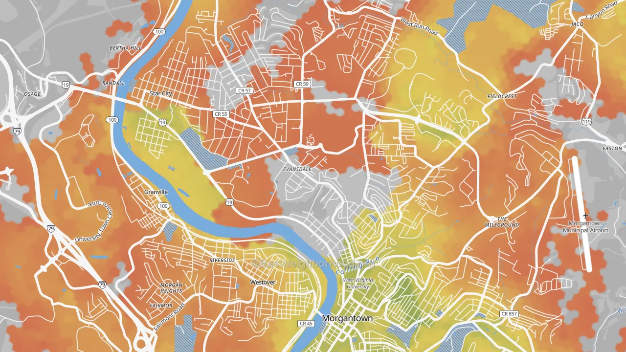 Bike Grade map of The Flatts, Morgantown, WV
