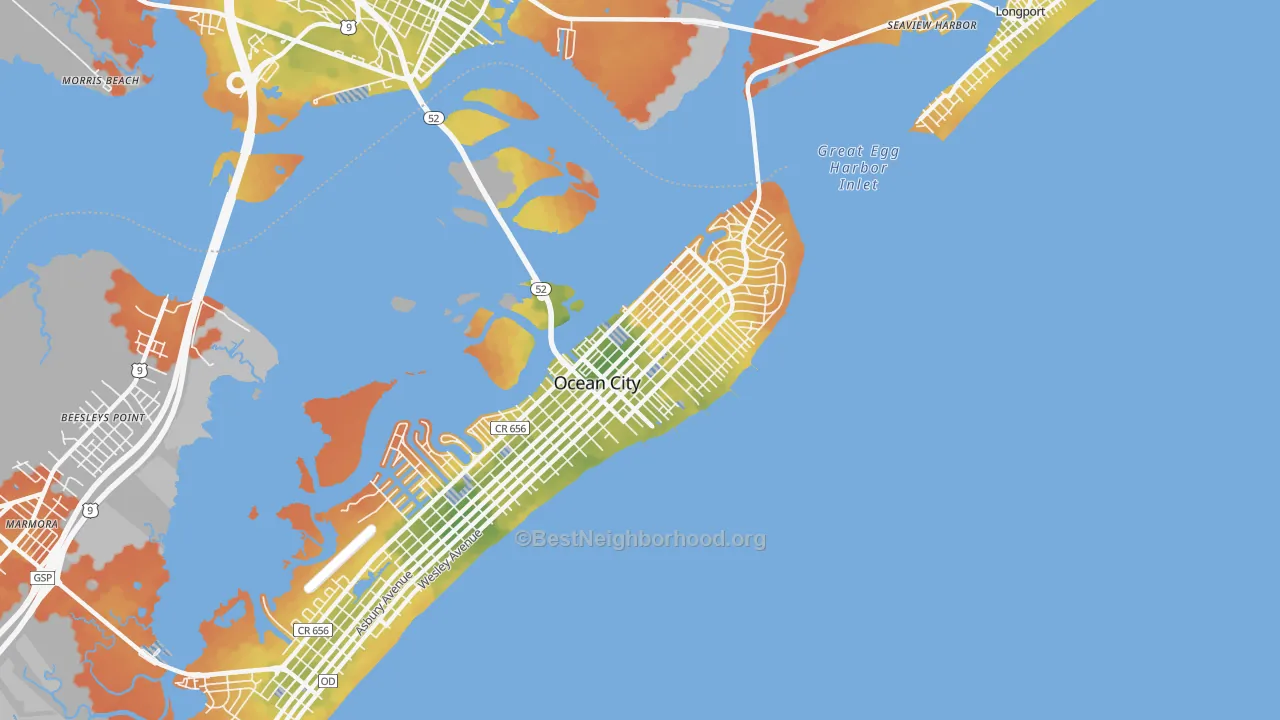 Bike Grade map of The Gardens, Ocean City, NJ