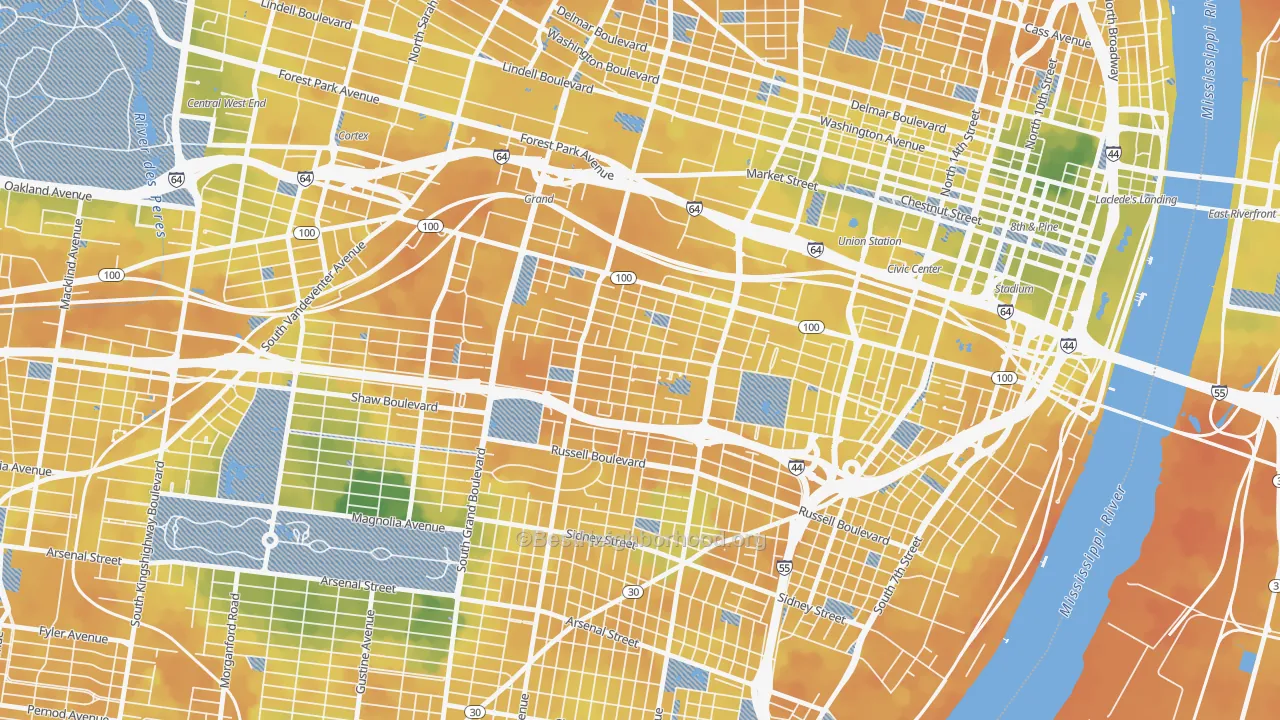 Bike Grade map of The Gate District, St. Louis, MO
