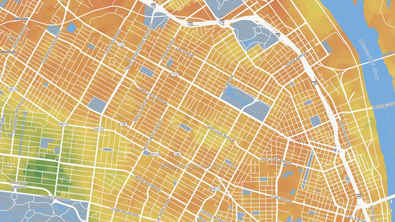 Bike Grade map of The Greater Ville, St. Louis, MO