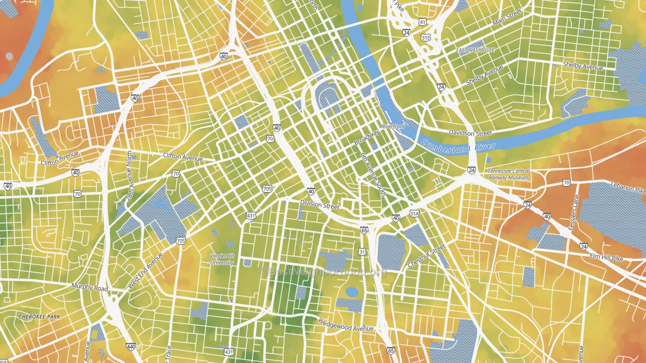 Bike Grade map of The Gulch, Nashville, TN