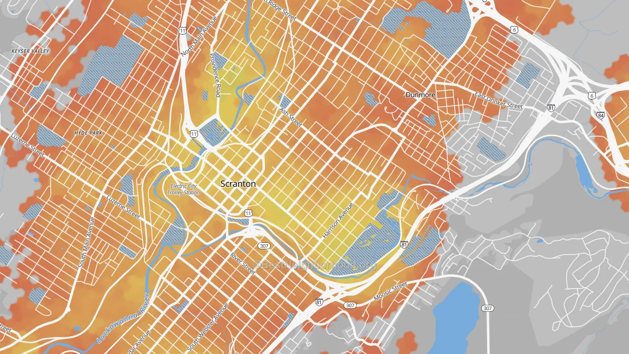 Bike Grade map of The Hill Section, Scranton, PA