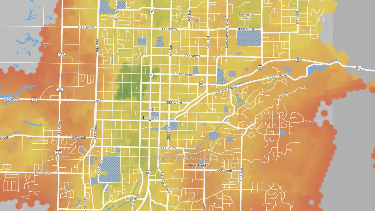 Bike Grade map of The Island, Logan, UT