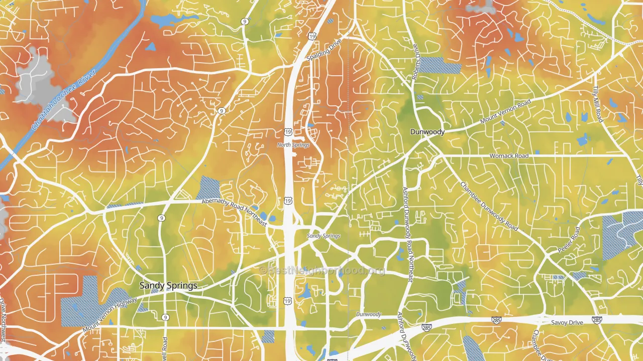 Bike Grade map of The Meadows, Sandy Springs, GA