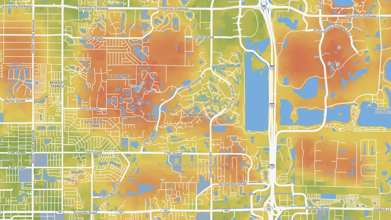 Bike Grade map of The Meadows, Sarasota, FL