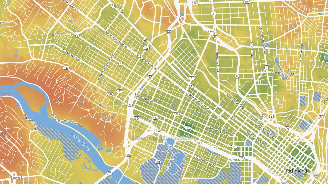 Bike Grade map of The Museum District, Richmond, VA