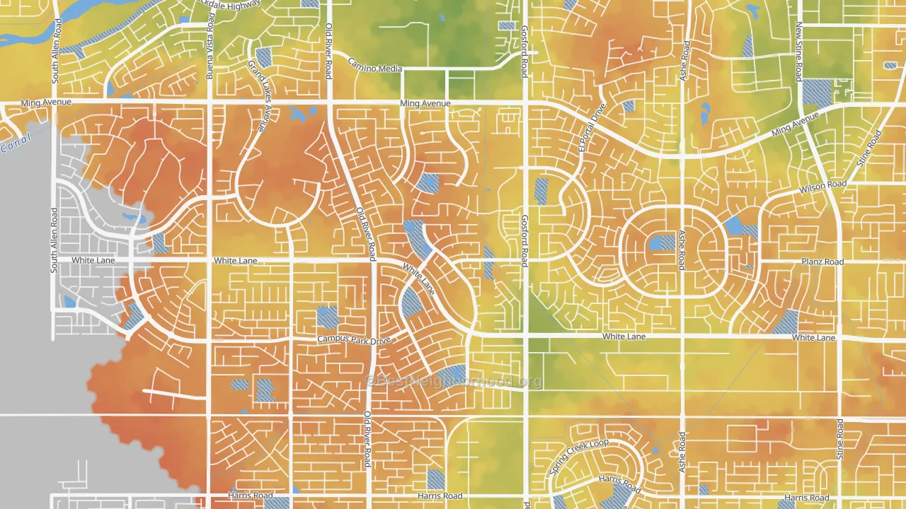 Bike Grade map of The Oaks, Bakersfield, CA