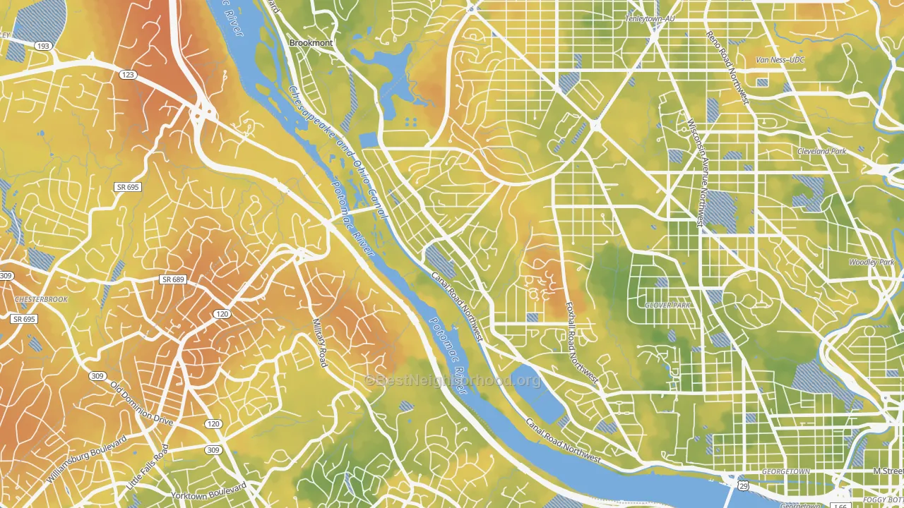 Bike Grade map of The Palisades, Washington, DC