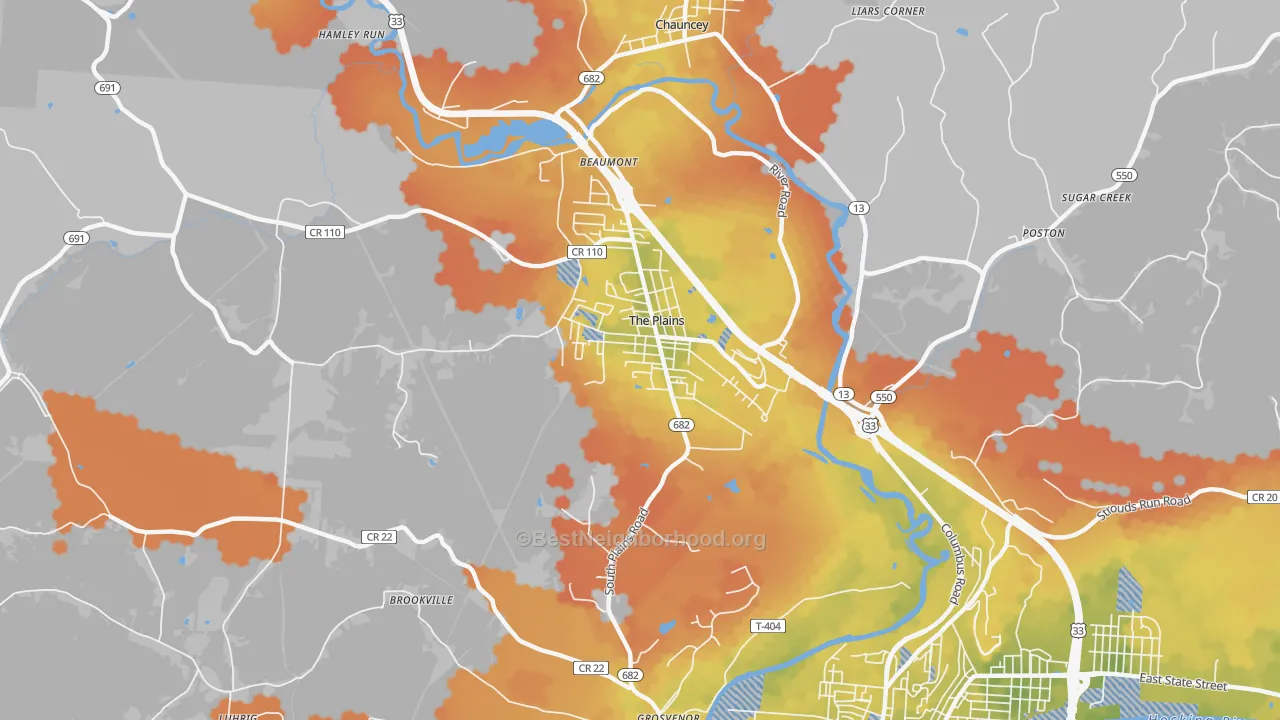 Bike Grade map of The Plains, OH