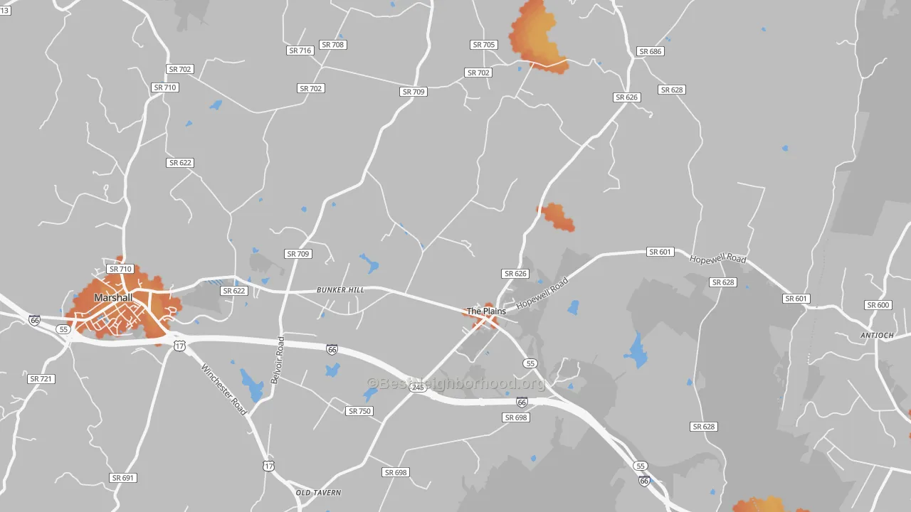 Bike Grade map of The Plains, VA