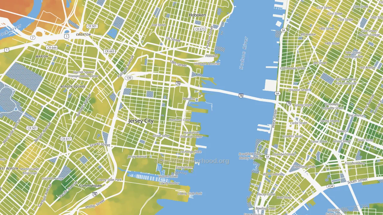 Bike Grade map of The Waterfront, Jersey City, NJ