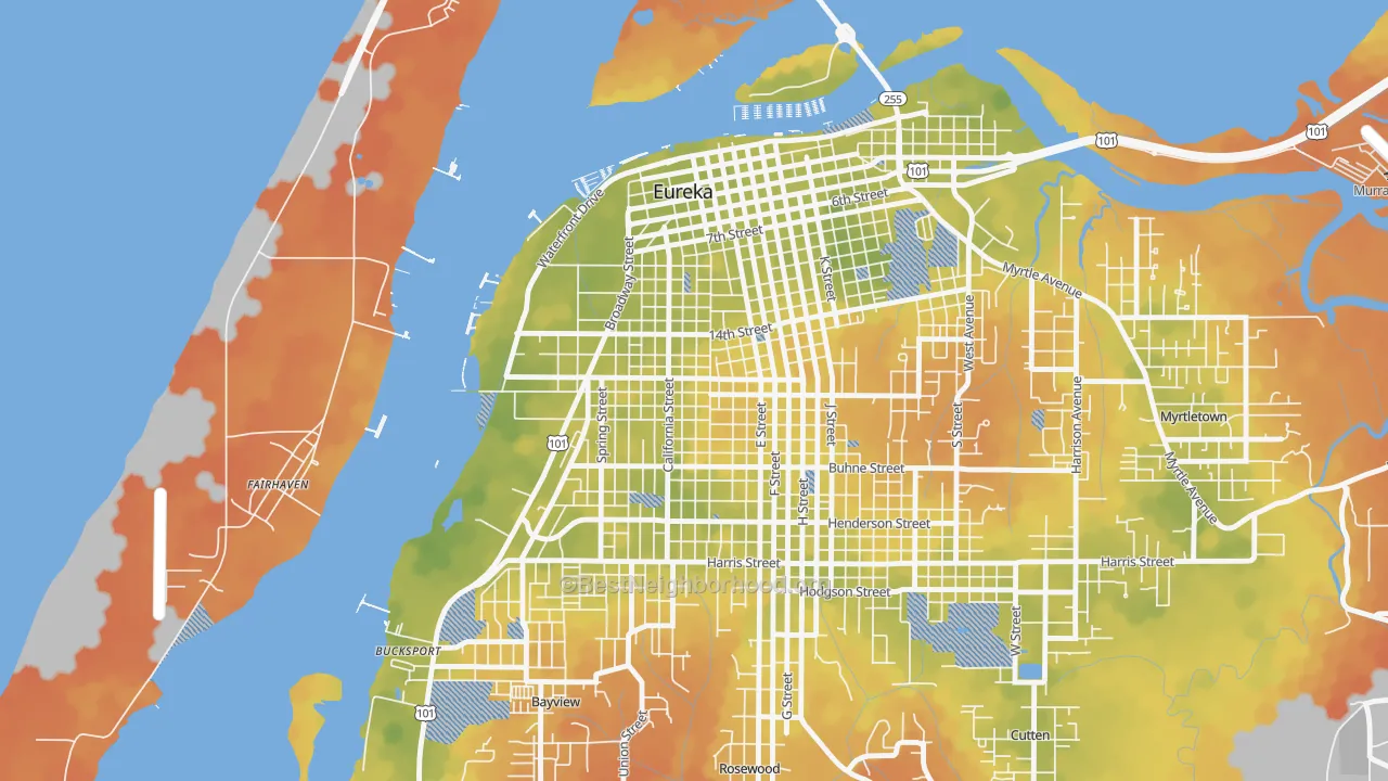 Bike Grade map of The West Side, Eureka, CA