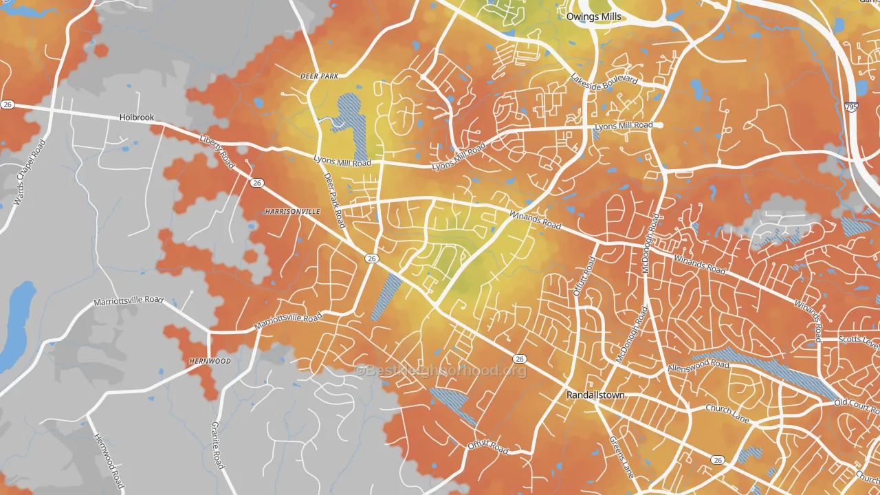 Bike Grade map of The Woodlands, Randallstown, MD