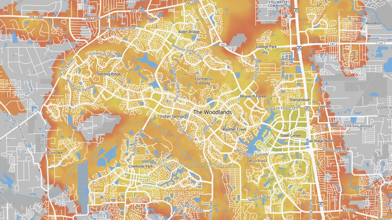 Bike Grade map of The Woodlands, TX