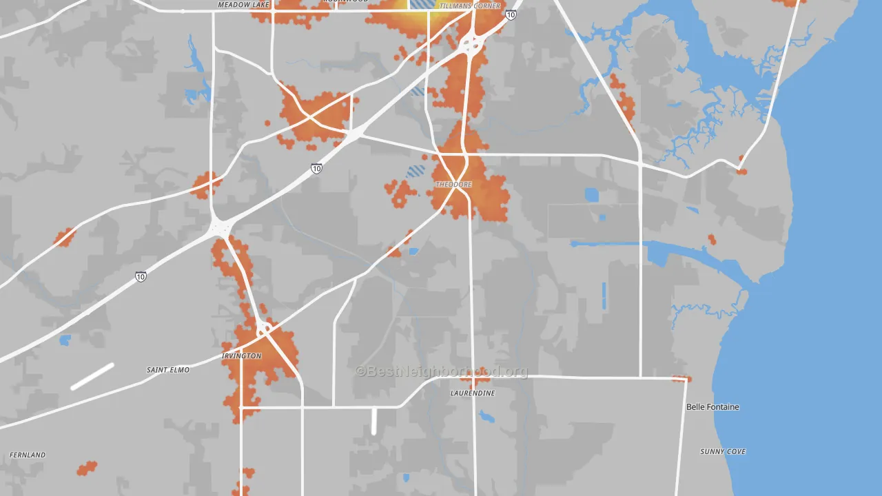 Bike Grade map of Theodore, AL