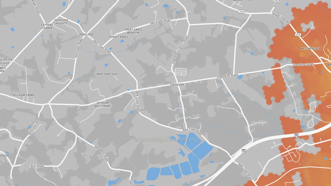 Bike Grade map of Theodore, MD
