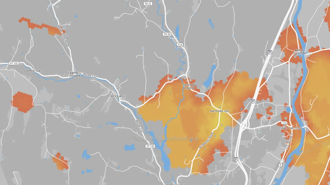 Bike Grade map of Thetford Center, VT