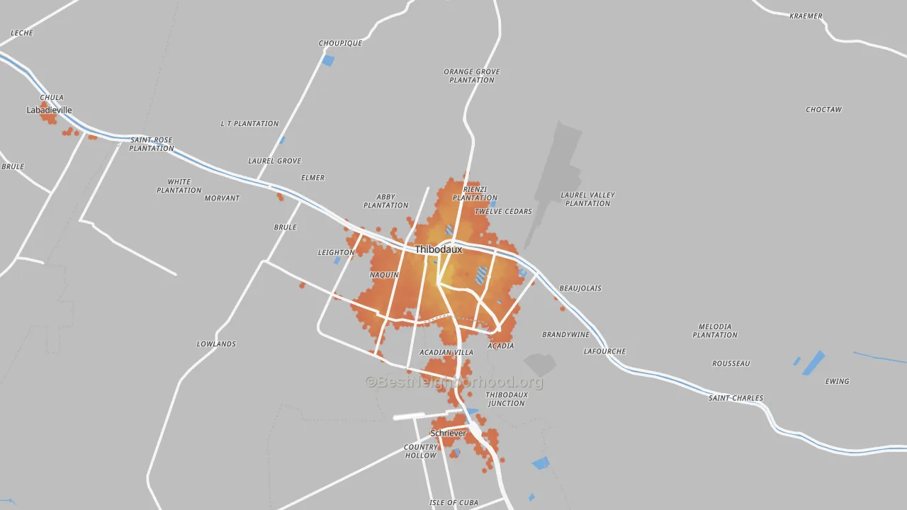 Bike Grade map of Thibodaux, LA