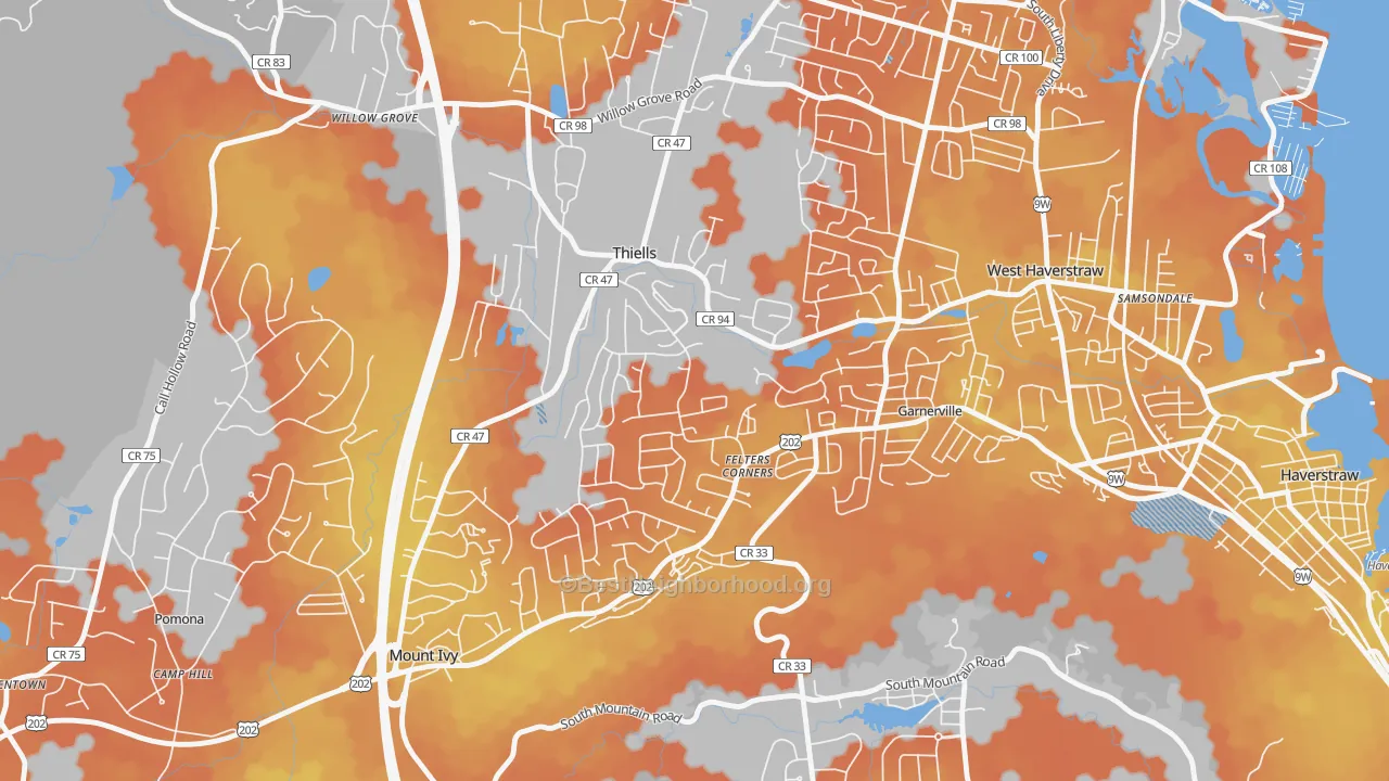 Bike Grade map of Thiells, NY