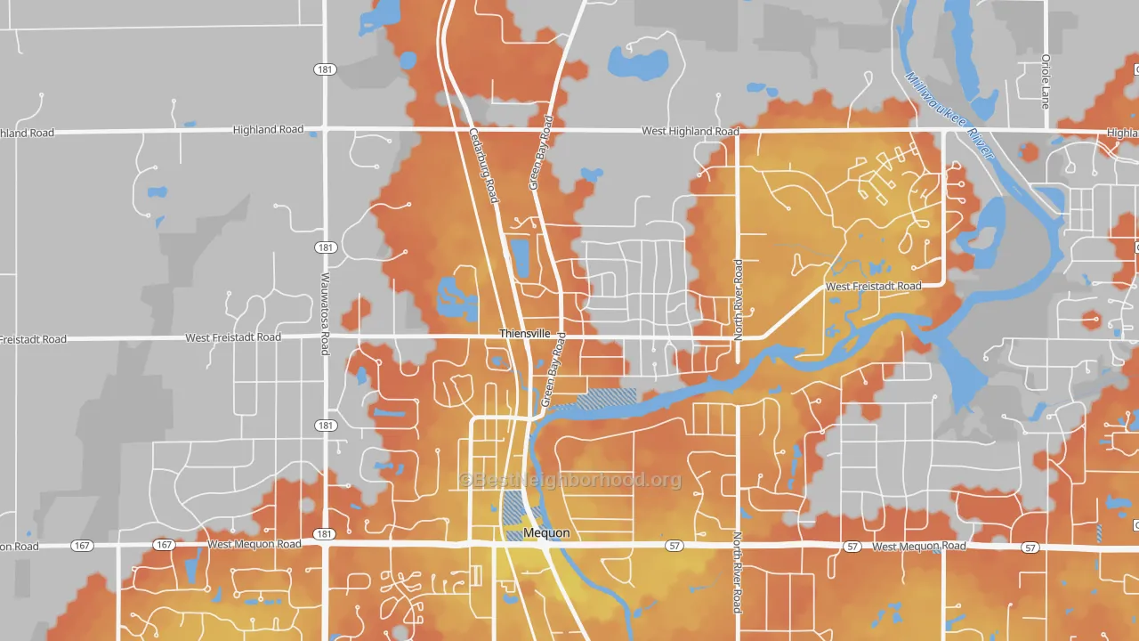 Bike Grade map of Thiensville, WI
