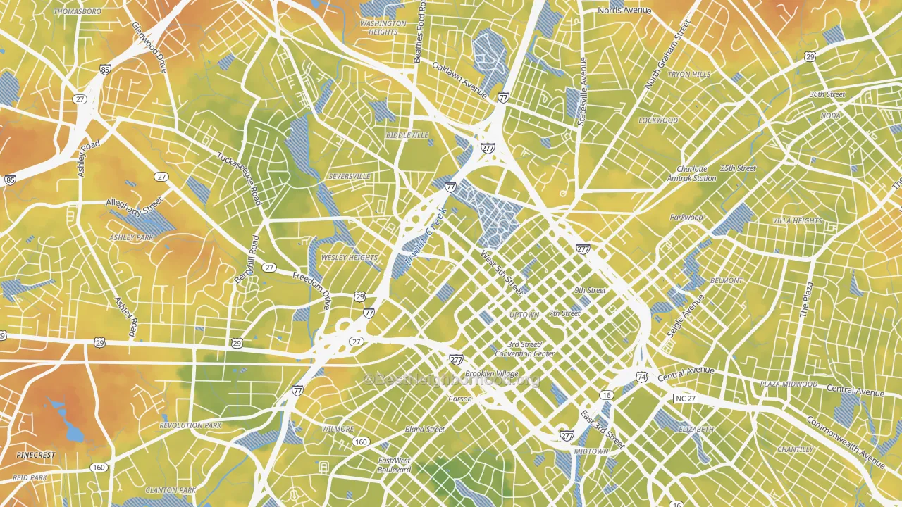 Bike Grade map of Third Ward, Charlotte, NC