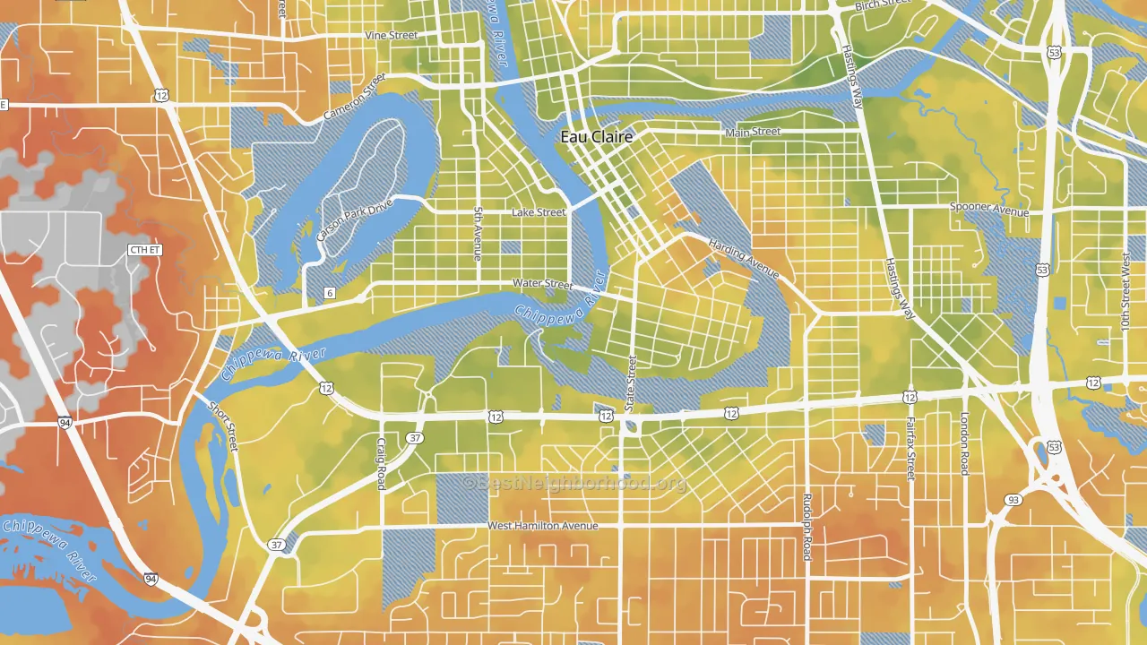 Bike Grade map of Third Ward, Eau Claire, WI
