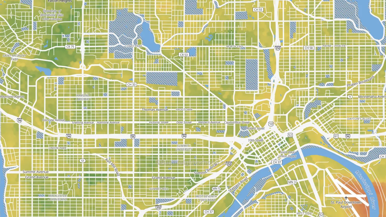 Bike Grade map of Thomas-Dale, St. Paul, MN