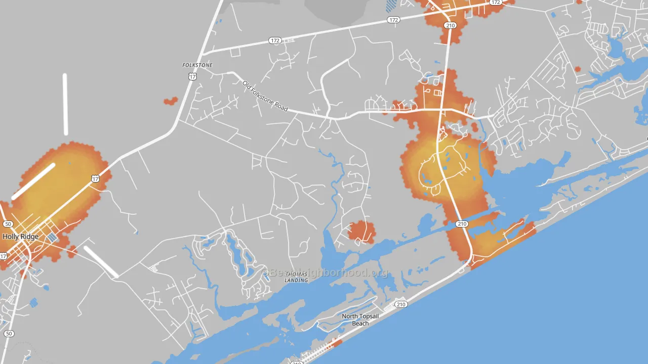 Bike Grade map of Thomas Landing, NC