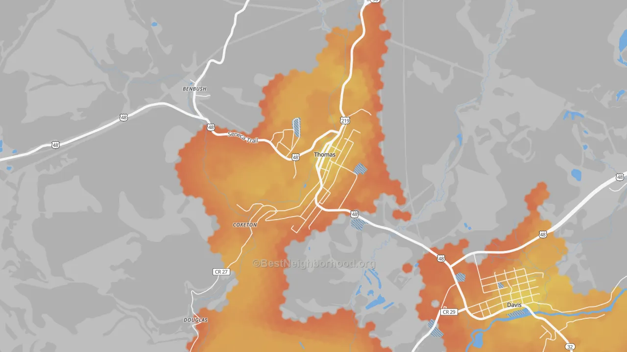 Bike Grade map of Thomas, WV