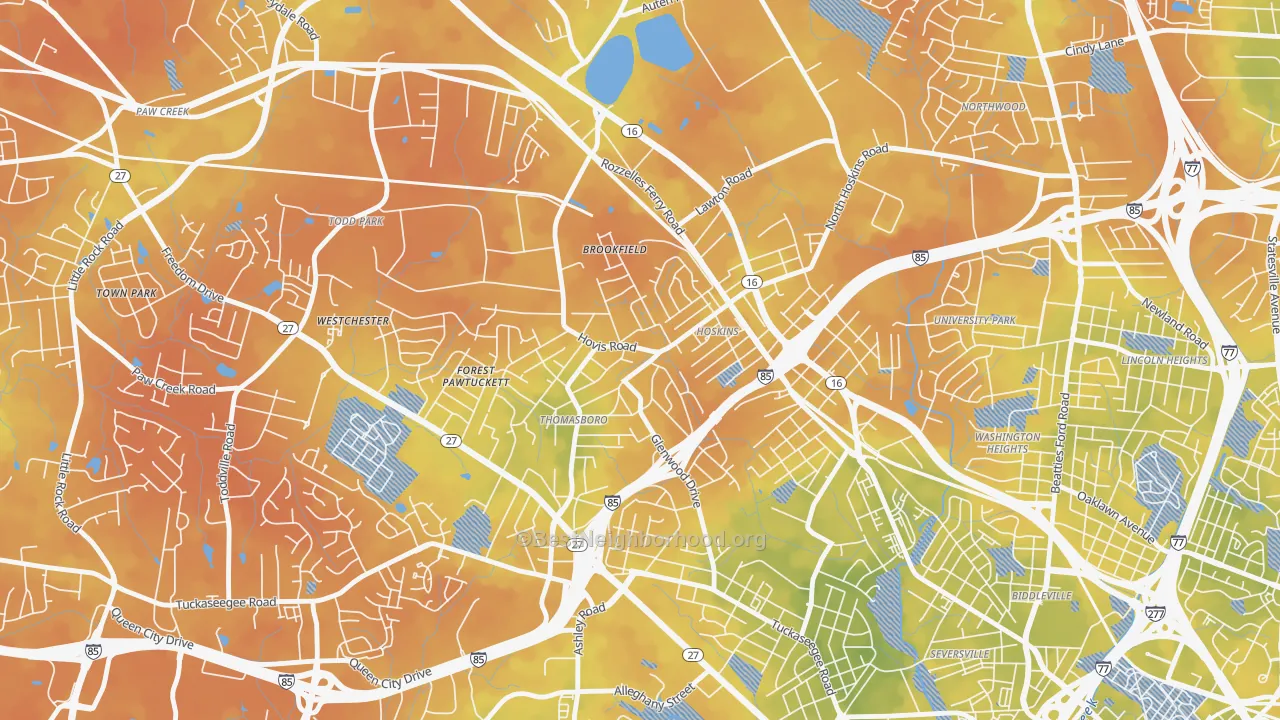 Bike Grade map of Thomasboro-Hoskins, Charlotte, NC