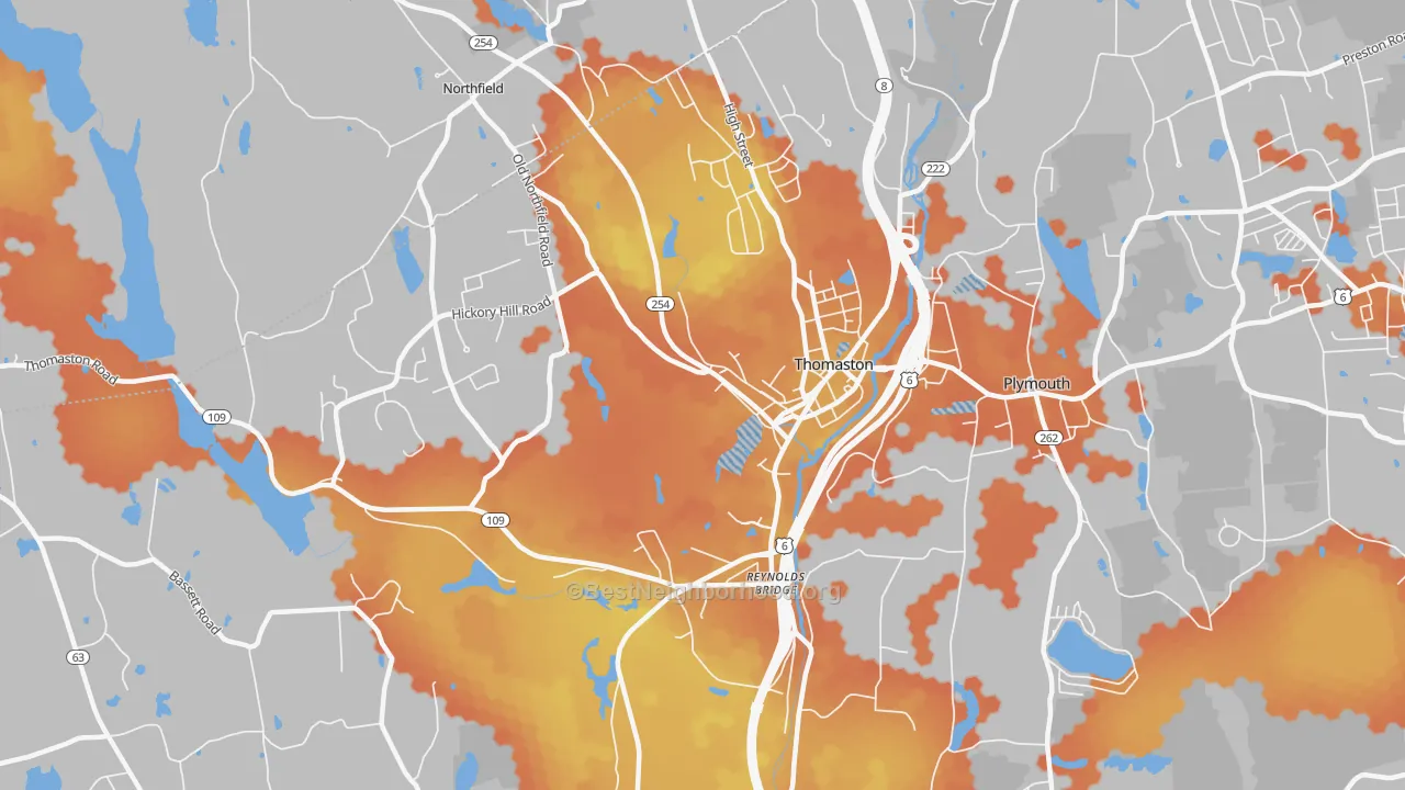 Bike Grade map of Thomaston, CT