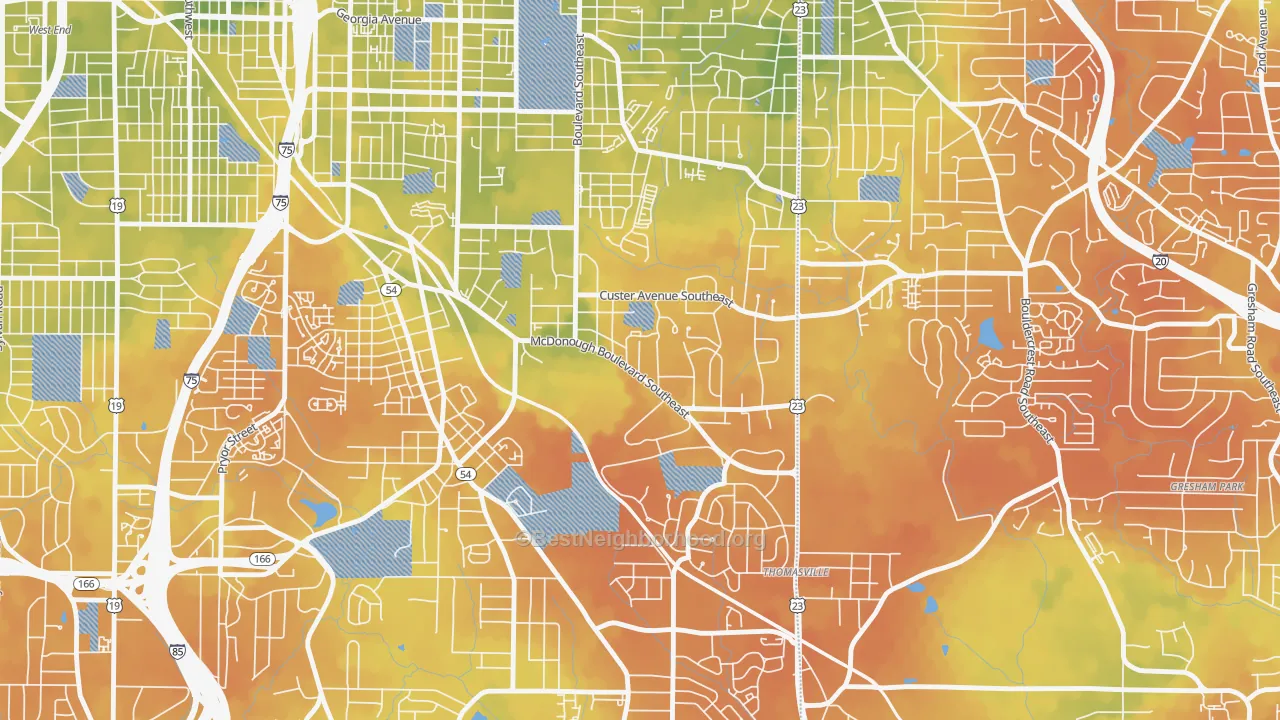Bike Grade map of Thomasville, Atlanta, GA