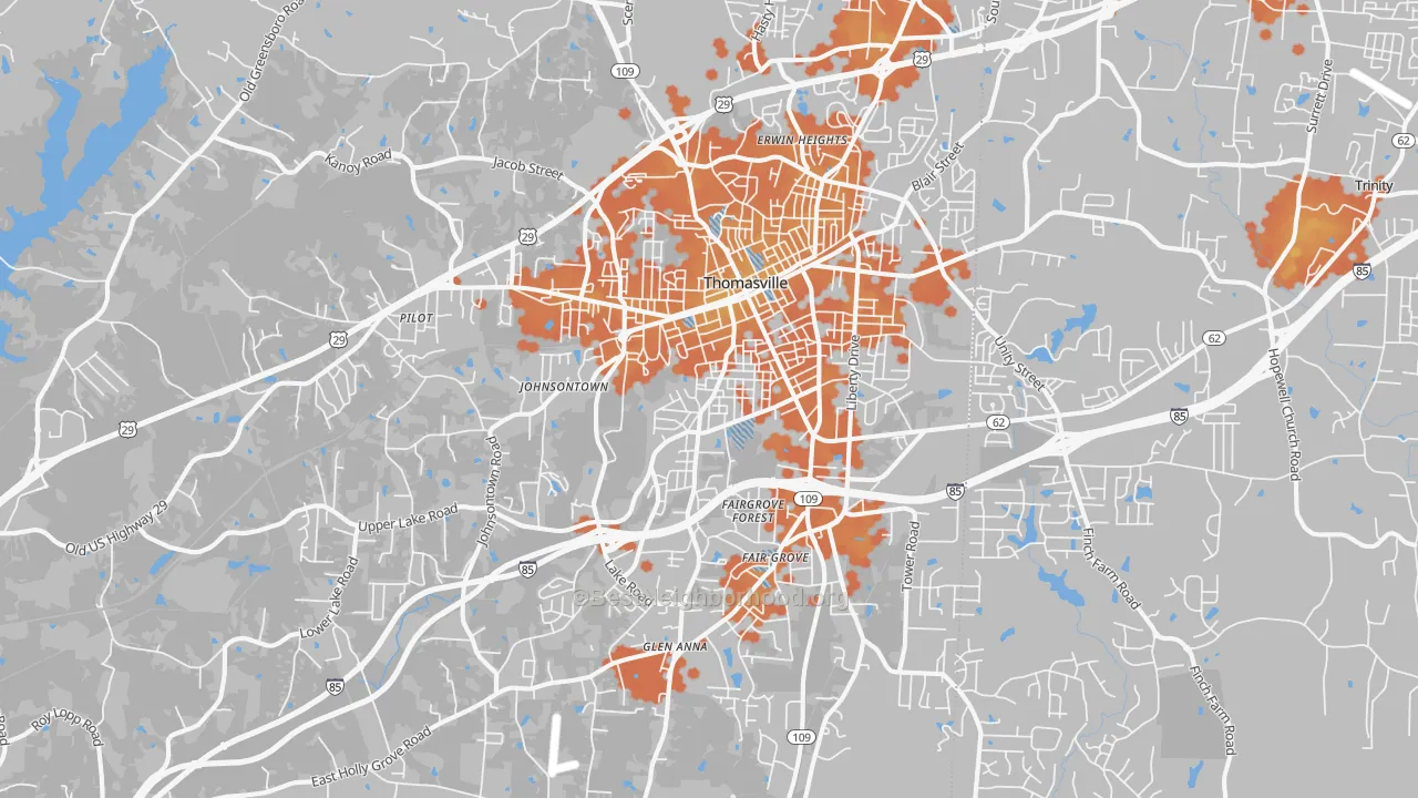 Bike Grade map of Thomasville, NC