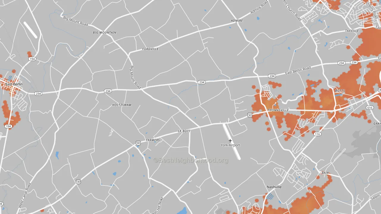 Bike Grade map of Thomasville, PA