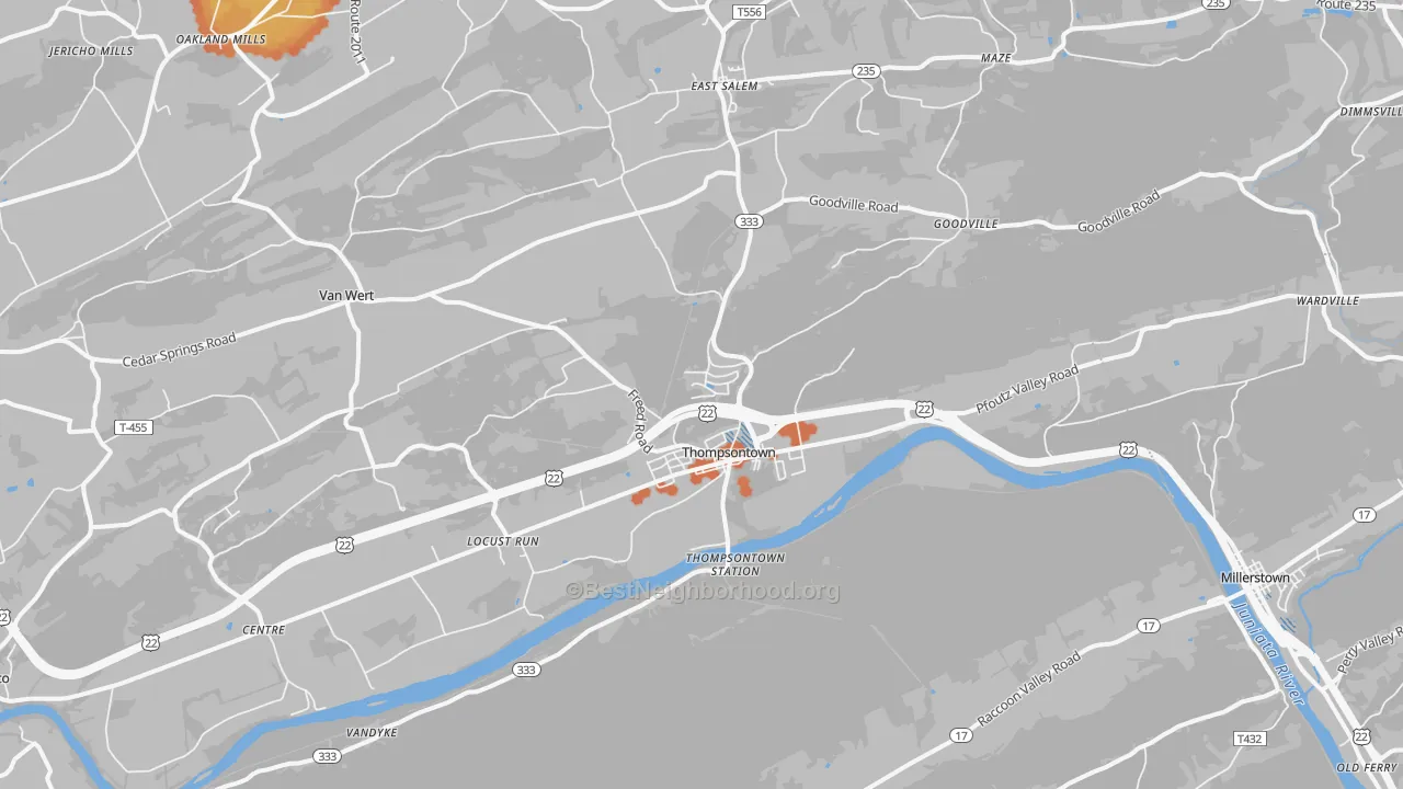 Bike Grade map of Thompsontown, PA