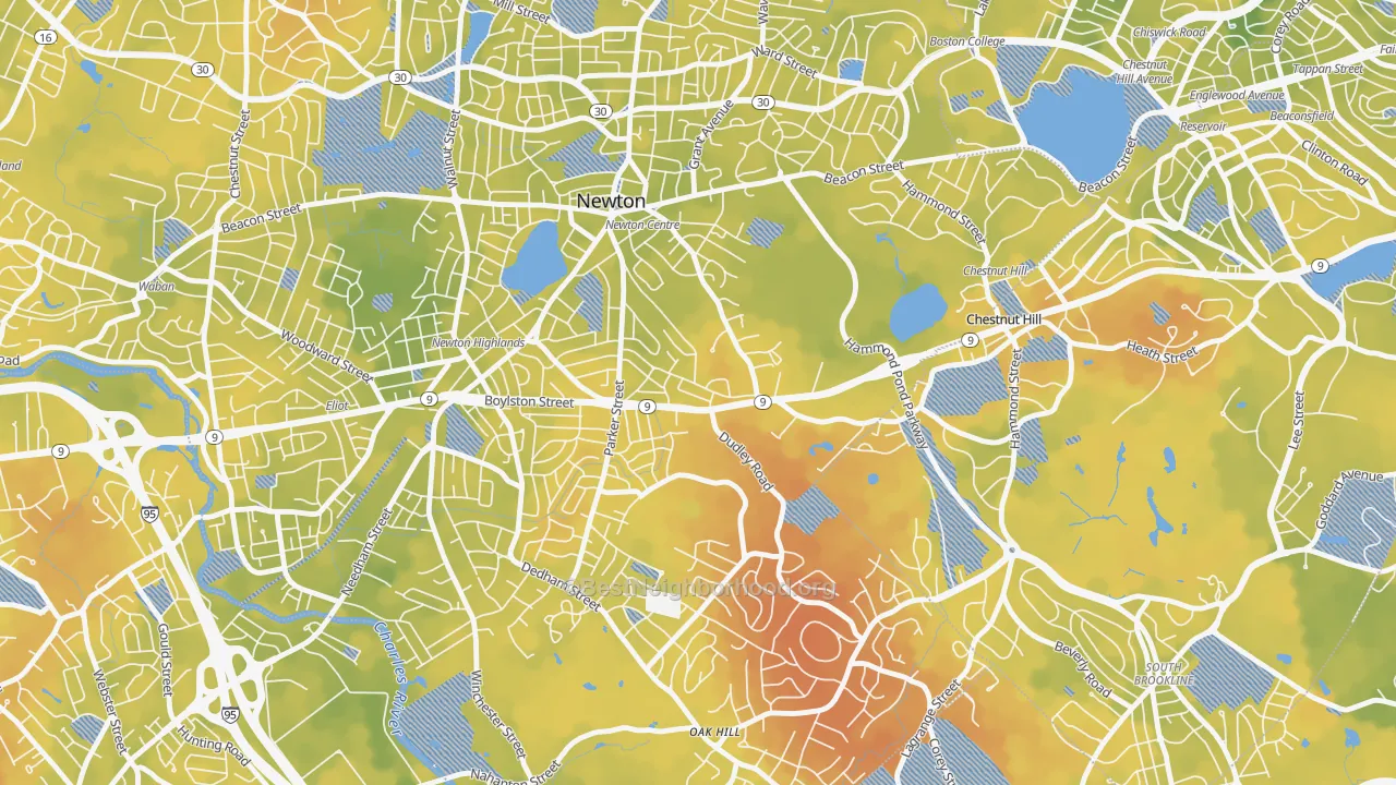 Bike Grade map of Thompsonville, Newton, MA