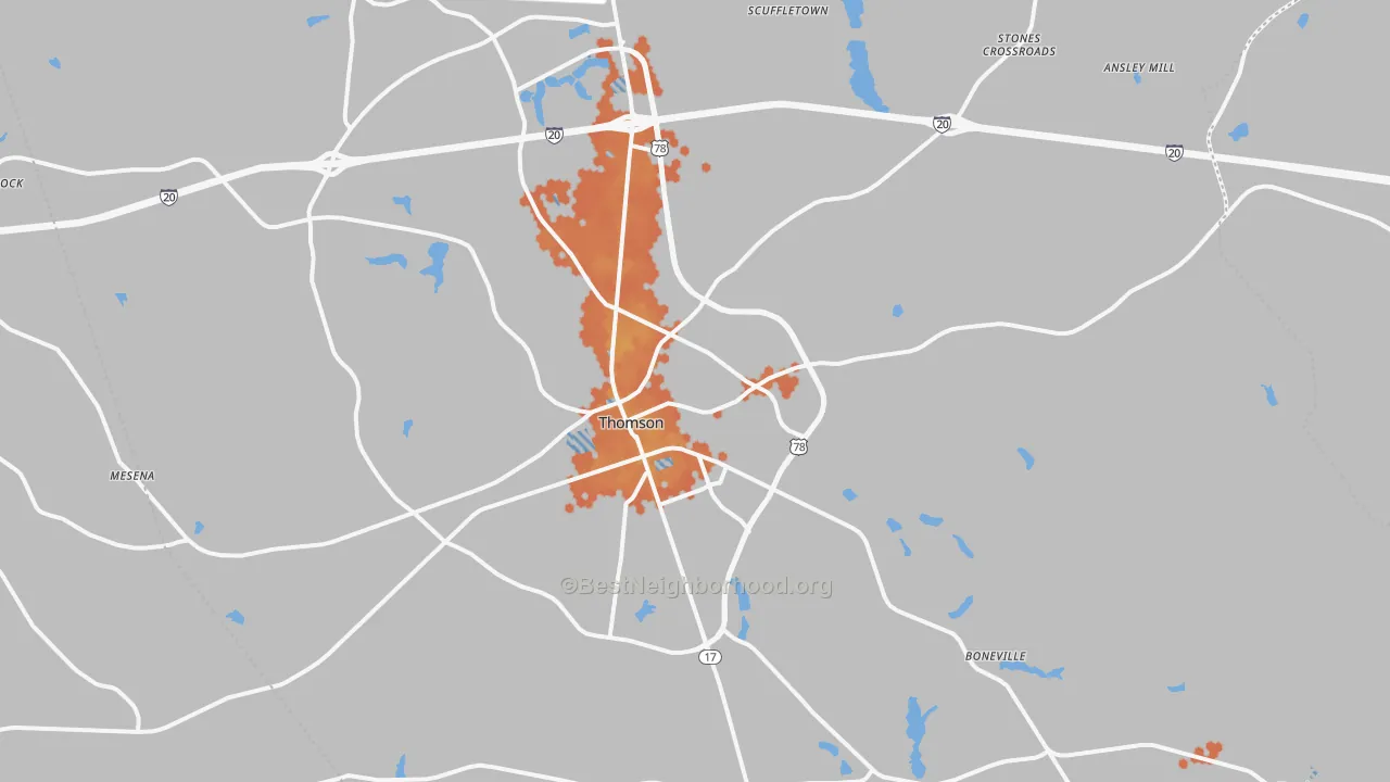 Bike Grade map of Thomson, GA
