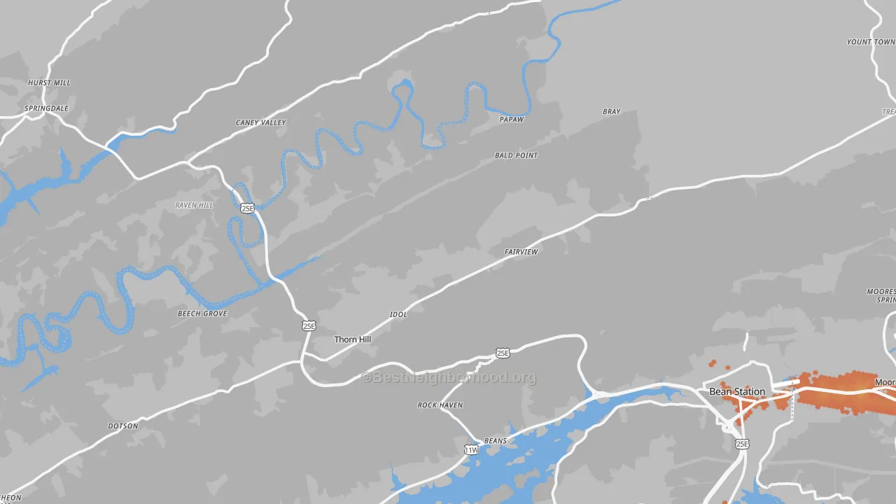 Bike Grade map of Thorn Hill, TN