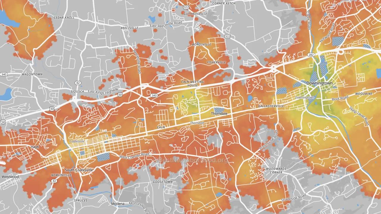 Bike Grade map of Thorndale, PA