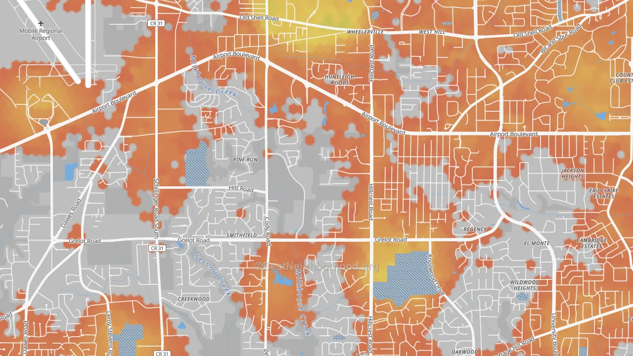 Bike Grade map of Thornhill, Mobile, AL