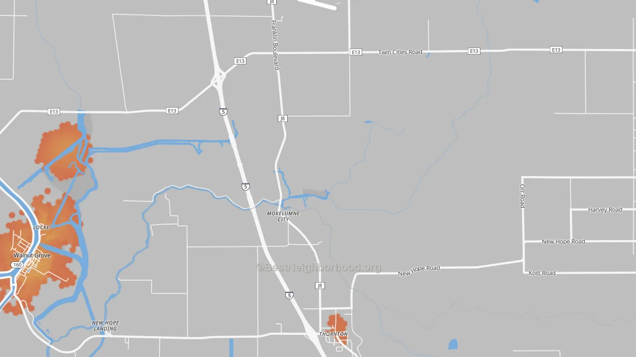 Bike Grade map of Thornton, CA