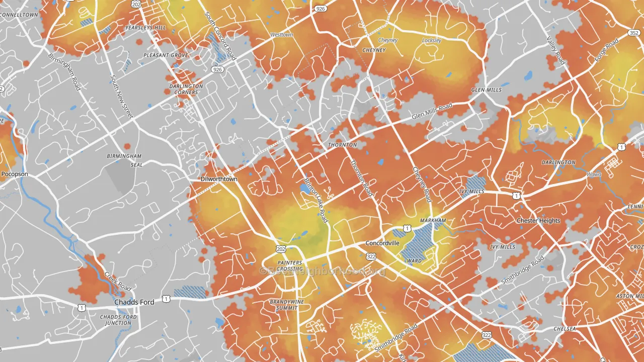 Bike Grade map of Thornton, PA