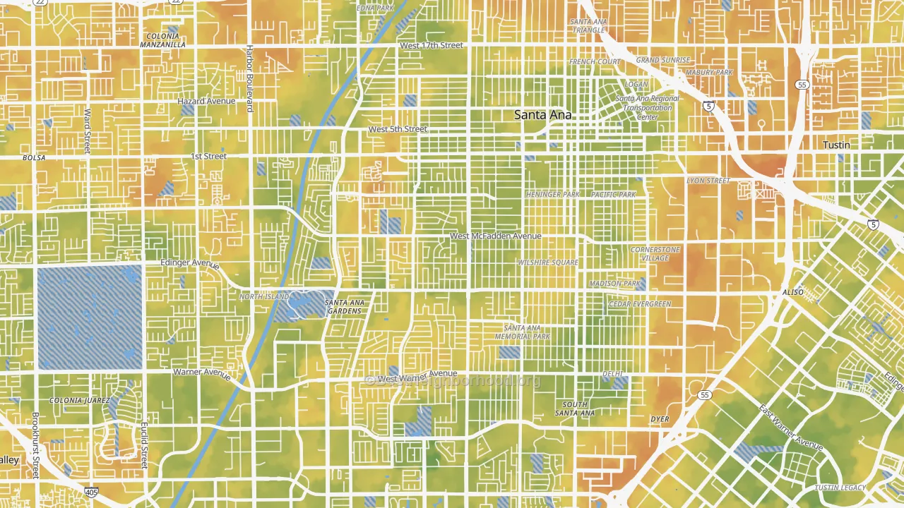 Bike Grade map of Thornton Park, Santa Ana, CA