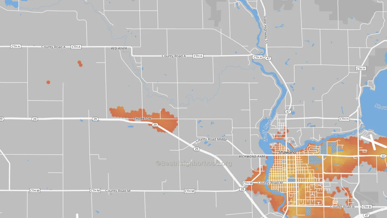 Bike Grade map of Thornton, WI