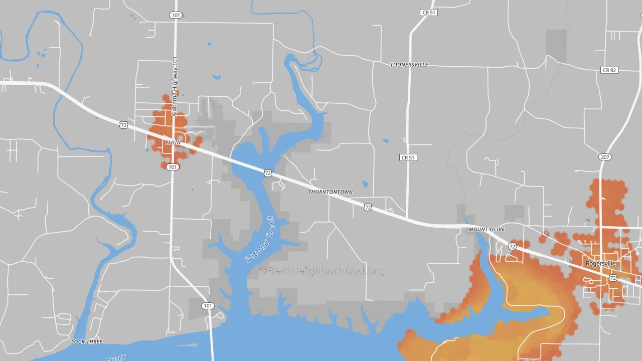 Bike Grade map of Thorntontown, AL