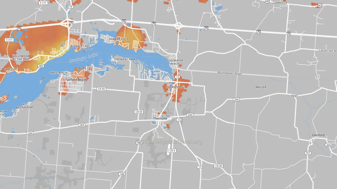 Bike Grade map of Thornville, OH