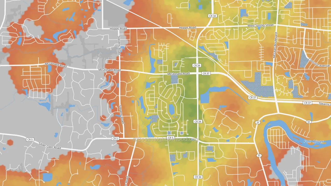 Bike Grade map of Thornwood, South Elgin, IL