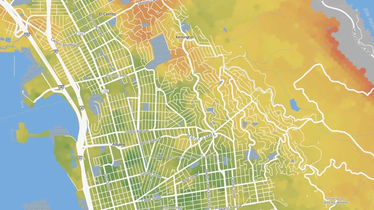Bike Grade map of Thousand Oaks, Berkeley, CA